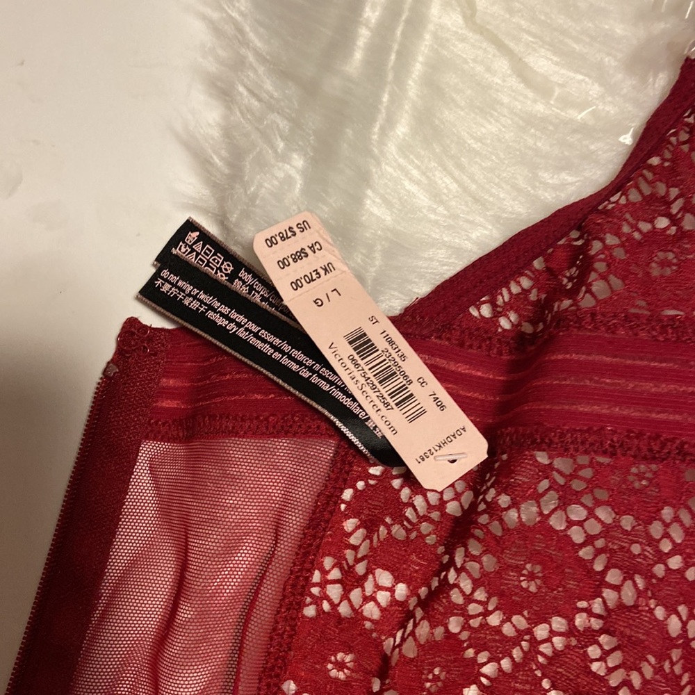 VS NWT Victoria’s Secret red very sexy lace garter slip size L large lingerie - Picture 7 of 8
